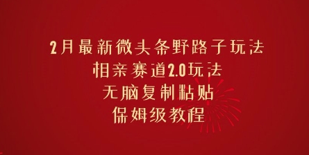 2月最新微头条野路子玩法，相亲赛道2.0玩法，无脑复制粘贴，保姆级教程-中创网_分享中创网创业资讯_最新网络项目资源-网创e学堂