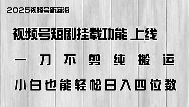 （14310期）视频号短剧挂载功能上线，一刀不剪纯搬运，小白也能轻松日入四位数-中创网_分享中创网创业资讯_最新网络项目资源-网创e学堂