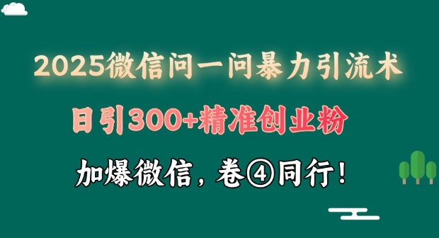 2025最新微信问一问暴力引流术揭秘，日引300+创业粉，单日变现四位数-中创网_分享中创网创业资讯_最新网络项目资源-网创e学堂