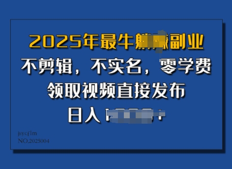 ​2025年最牛副业，不剪辑，不实名，零学费，零粉可做，领取视频直接发布，有播放就有收益-中创网_分享中创网创业资讯_最新网络项目资源-网创e学堂