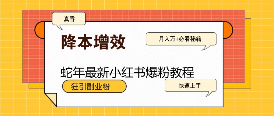 蛇年最新小红书爆粉教程，狂引副业粉，月入万+必看-中创网_分享中创网创业资讯_最新网络项目资源-网创e学堂