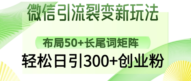 微信引流裂变新玩法：布局50+长尾词矩阵，轻松日引300+创业粉-中创网_分享中创网创业资讯_最新网络项目资源-网创e学堂