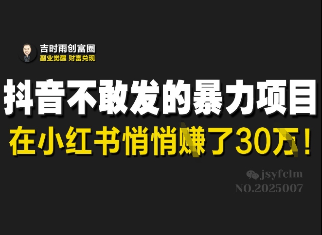 抖音不敢发的暴利项目，在小红书悄悄挣了30W-中创网_分享中创网创业资讯_最新网络项目资源-网创e学堂