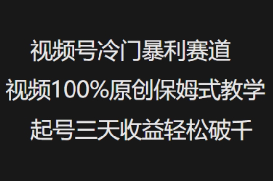 视频号冷门暴利赛道视频100%原创保姆式教学起号三天收益轻松破千-中创网_分享中创网创业资讯_最新网络项目资源-网创e学堂