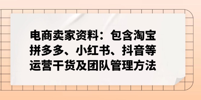 （14354期）电商卖家资料：包含淘宝、拼多多、小红书、抖音等运营干货及团队管理方法-中创网_分享中创网创业资讯_最新网络项目资源-网创e学堂